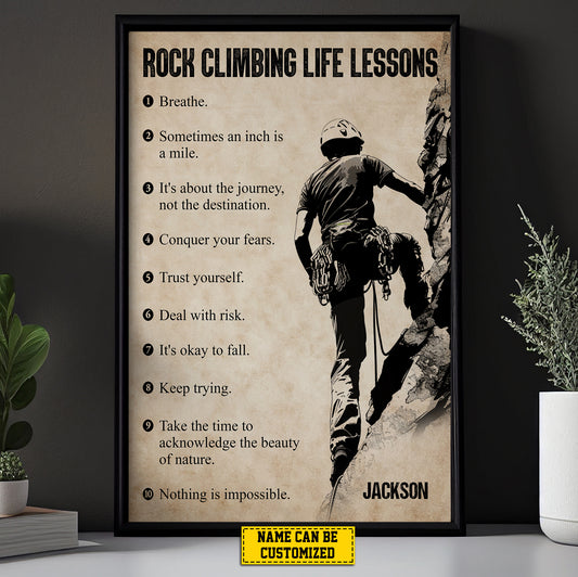 Personalized Rock Climbing Boy Canvas Painting, Rock Climbing Life Lessons, Inspirational Quotes Wall Art Decor, Poster Gift For Rock Climbing Boy Lovers