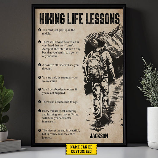 Personalized Motivational Hiking Boy Canvas Painting, Hiking Life Lessons, Inspirational Quotes Wall Art Decor, Poster Gift For Hiking Man Lovers