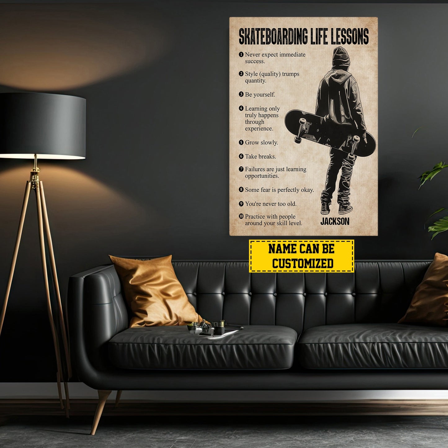 Personalized Motivational Skateboarding Boy Canvas Painting, Skateboarding Life Lessons, Inspirational Quotes Wall Art Decor, Poster Gift For Skateboarding Man Lovers