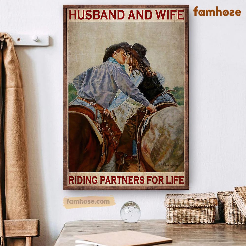 Valentine Horse Poster & Canvas, Husband And Wife Riding Partner For Life, Horse Canvas Wall Art, Poster Gift For Horse Lovers