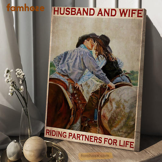 Valentine Horse Poster & Canvas, Husband And Wife Riding Partner For Life, Horse Canvas Wall Art, Poster Gift For Horse Lovers