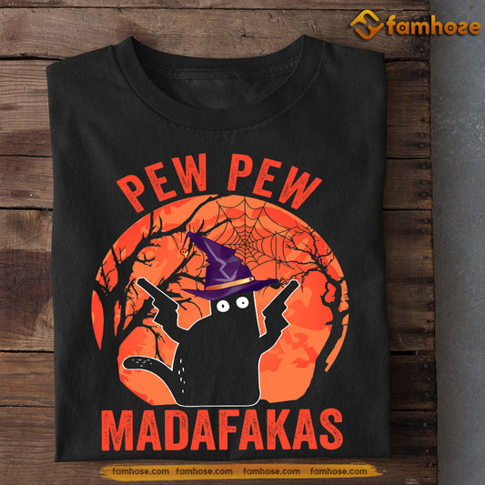 Cool Halloween Cat T-shirt, Pew Pew, Gift For Cat Lovers, Cat Tees, Cat Owners