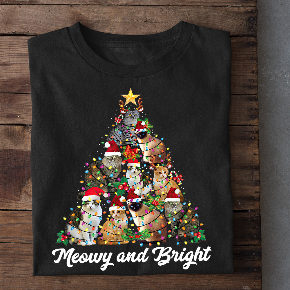 Cat Christmas T-shirt, Meowy And Bright, Gift For Cat Lovers, Cat Tees, Cat Owners