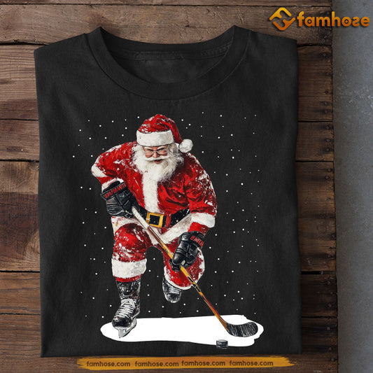 Funny Christmas Hockey T-shirt, Santa Claus Playing Hockey, Xmas Gift For Hockey Lovers, Hockey Players