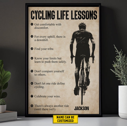 Personalized Motivational Cycling Boy Canvas Painting, Cycling Life Lessons, Inspirational Quotes Wall Art Decor, Poster Gift For Cycling Man Lovers