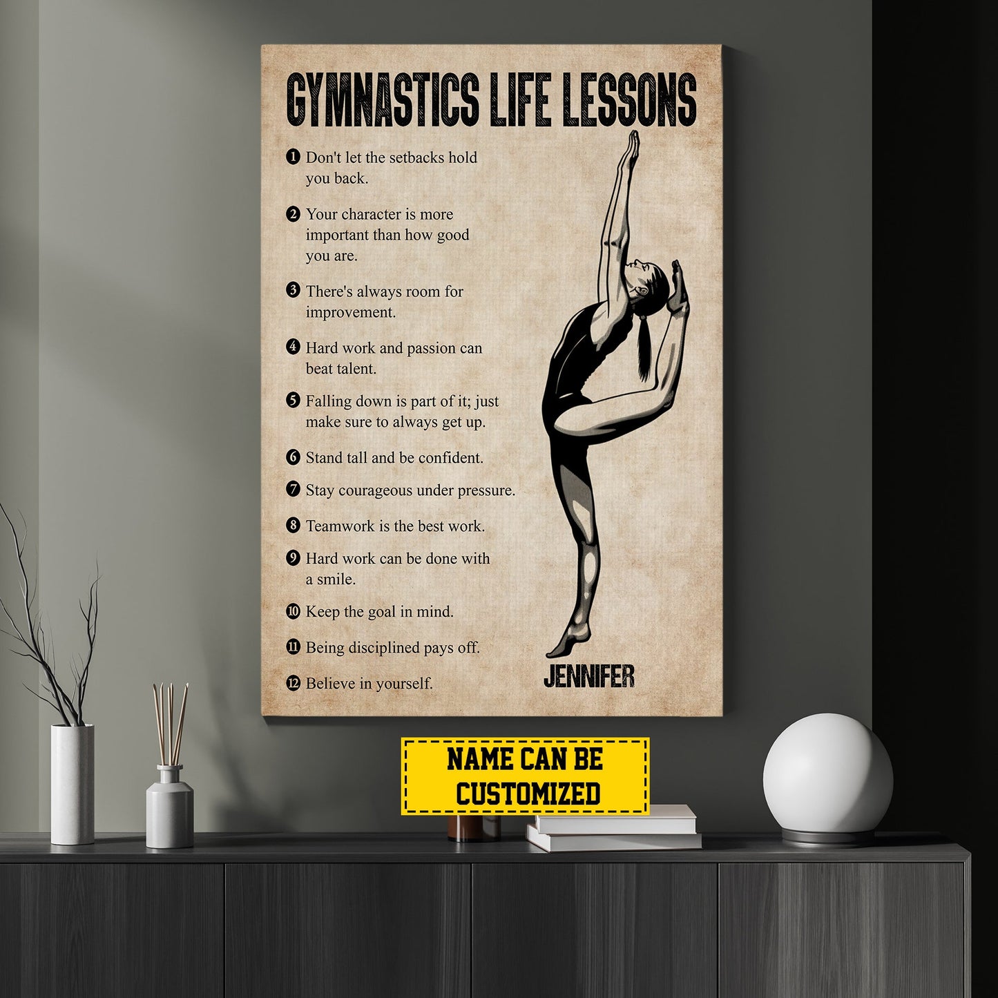 Personalized Motivational Gymnastics Girl Canvas Painting, Gymnastics Life Lessons, Inspirational Quotes Wall Art Decor, Poster Gift For Gymnastics Woman Lovers