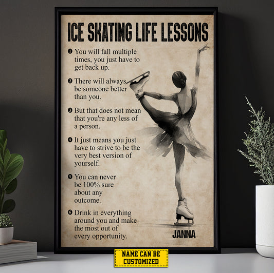 Ice Skating Life Lessons, Personalized Motivational Ice Skating Girl Canvas Painting, Inspirational Quotes Wall Art Decor, Poster Gift For Ice Skating Woman Lovers