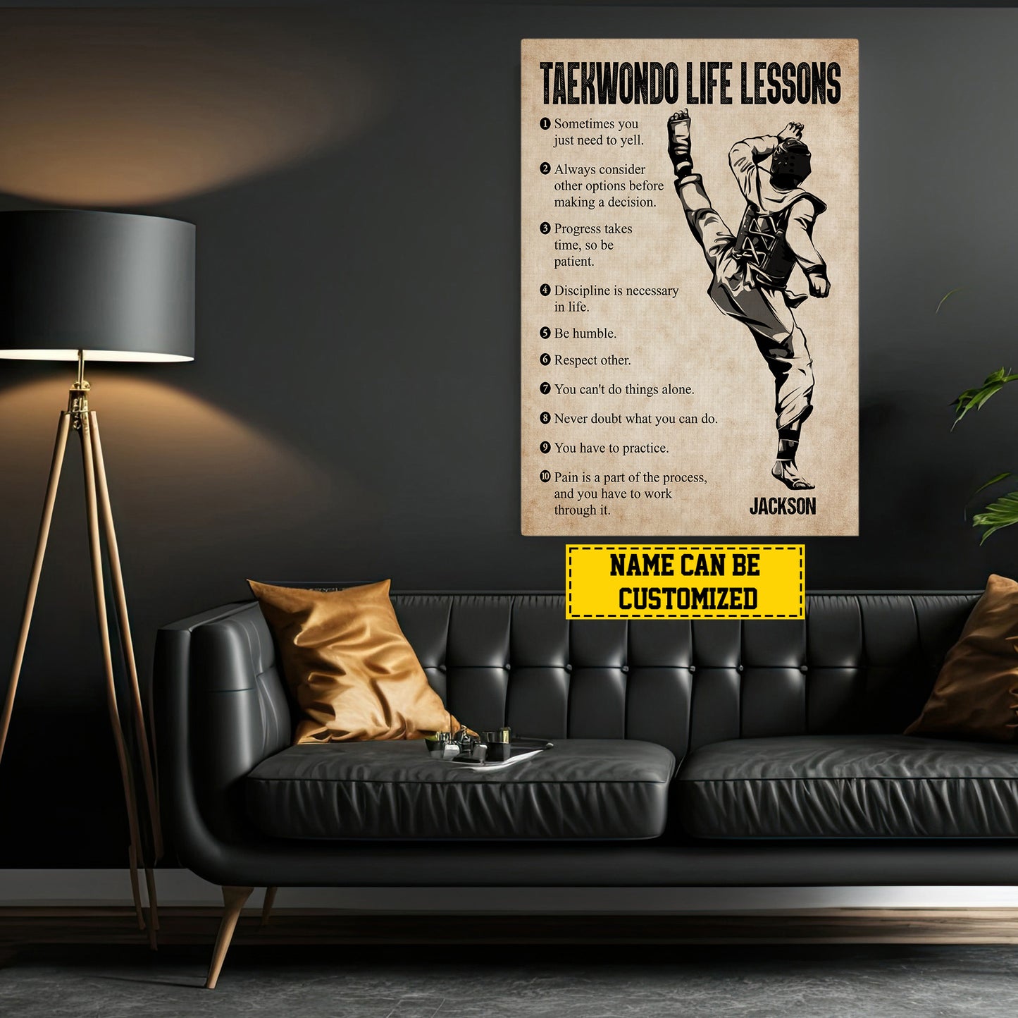 Taekwondo Life Lessons, Personalized Taekwondo Boy Canvas Painting, Inspirational Quotes Wall Art Decor, Poster Gift For Fan Of Taekwondo