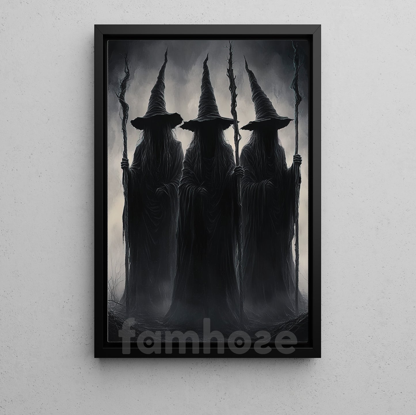 Halloween Witch Canvas Painting, Dark Witch Trio Wall Art Decor Spooky Season Poster Gift For Witch Lovers