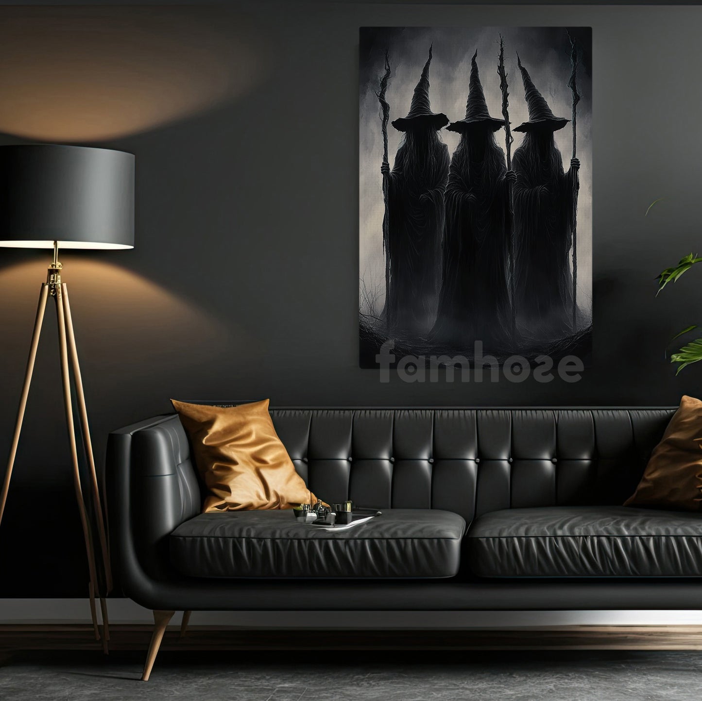 Halloween Witch Canvas Painting, Dark Witch Trio Wall Art Decor Spooky Season Poster Gift For Witch Lovers