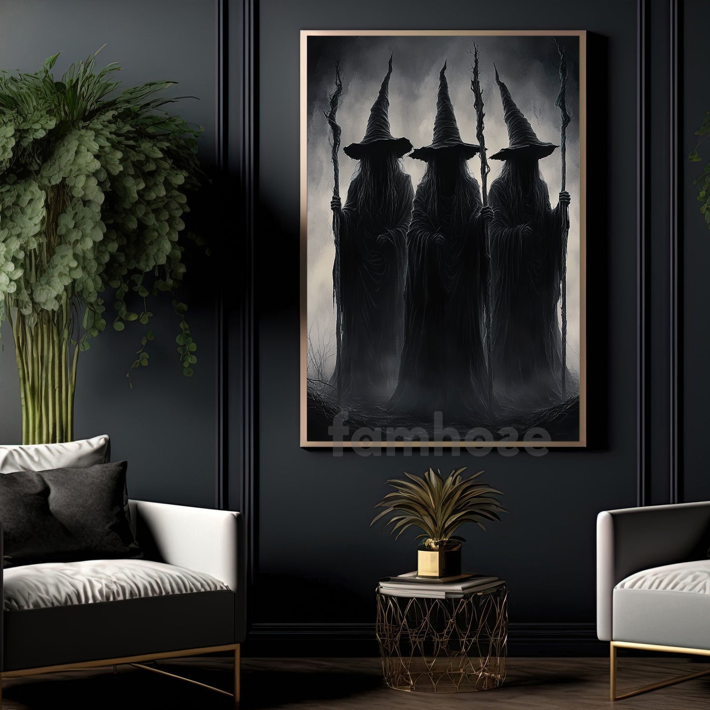 Halloween Witch Canvas Painting, Dark Witch Trio Wall Art Decor Spooky Season Poster Gift For Witch Lovers