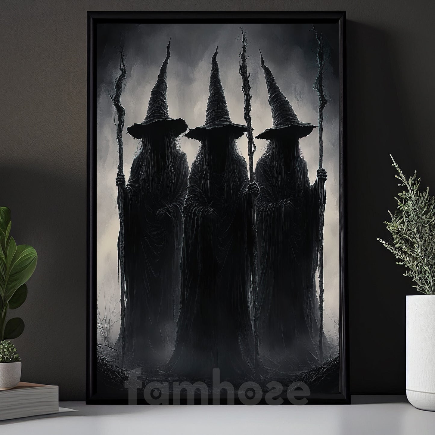 Halloween Witch Canvas Painting, Dark Witch Trio Wall Art Decor Spooky Season Poster Gift For Witch Lovers