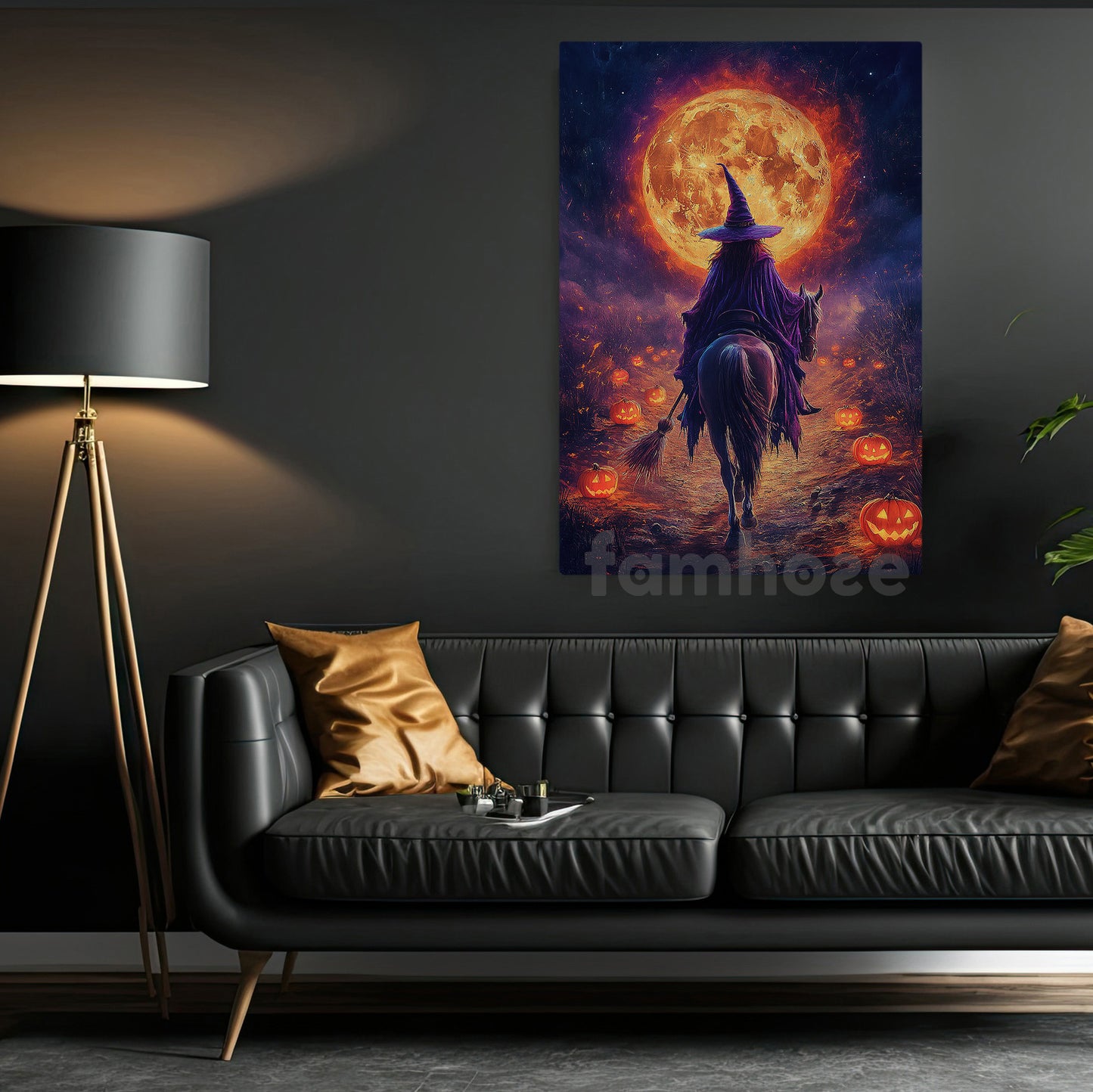 Halloween Witch Riding Horse Canvas Painting, Full Sun Witch On Horse Wall Art Decor Spooky Season Poster Gift For Horse Girl