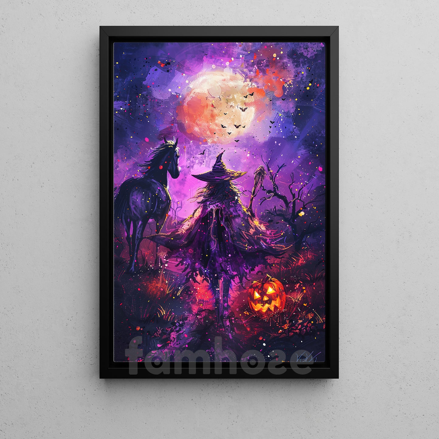 Halloween Witch Horse Canvas Painting, The Witch’s Midnight Journey Wall Art Decor, Spooky Season Poster Gift For Horse Lovers, Witch Lovers