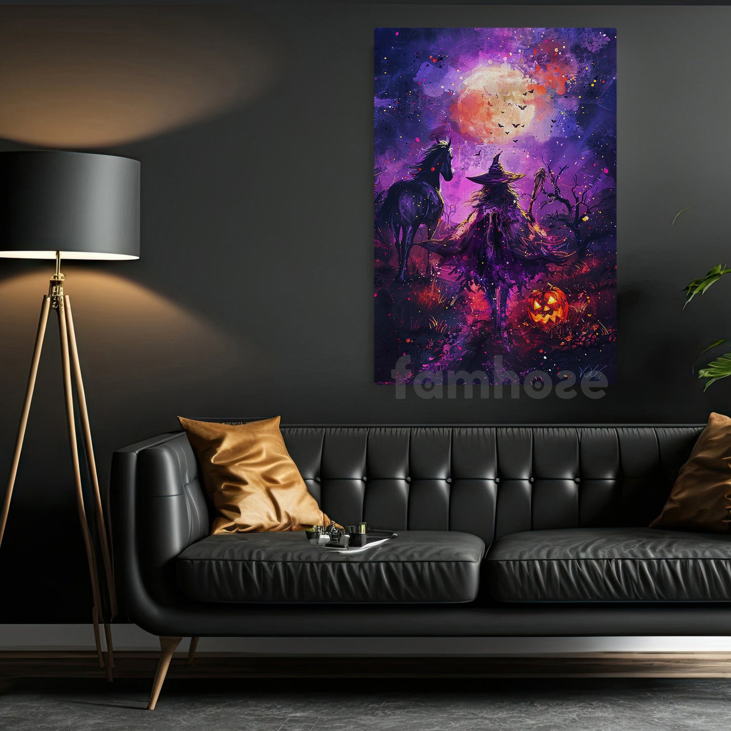Halloween Witch Horse Canvas Painting, The Witch’s Midnight Journey Wall Art Decor, Spooky Season Poster Gift For Horse Lovers, Witch Lovers