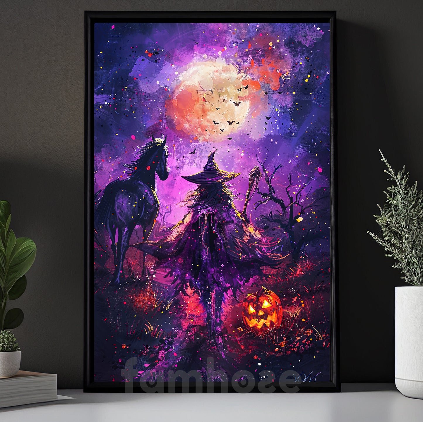 Halloween Witch Horse Canvas Painting, The Witch’s Midnight Journey Wall Art Decor, Spooky Season Poster Gift For Horse Lovers, Witch Lovers