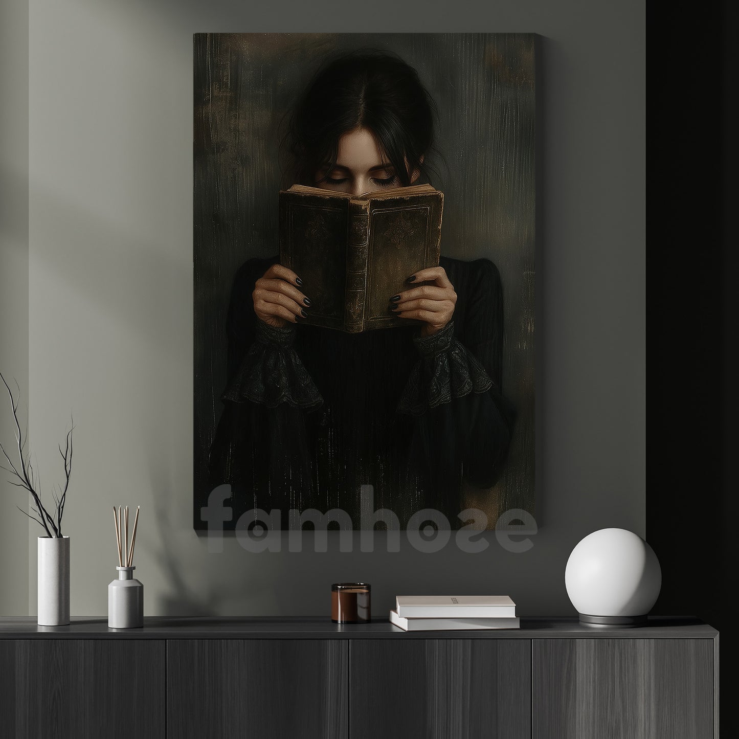 Dark Surrealism Halloween Witch Canvas Painting, Apprentice Witch Wall Art Decor, Spooky Season Poster Gift For Witch Lovers