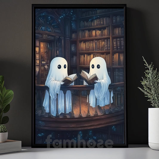 Vintage Halloween Boo Book Canvas Painting, Ghostly Book Club Wall Art Decor, Spooky Season Poster Gift For Ghost Lovers, Book Lovers