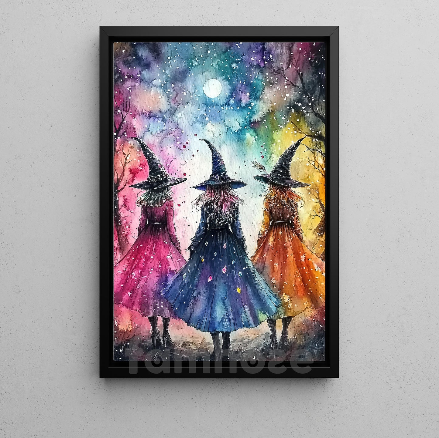 Halloween Witch Canvas Painting, Rainbow Night Of The Witches Wall Art Decor, Spooky Season Poster Gift For Witch Lovers