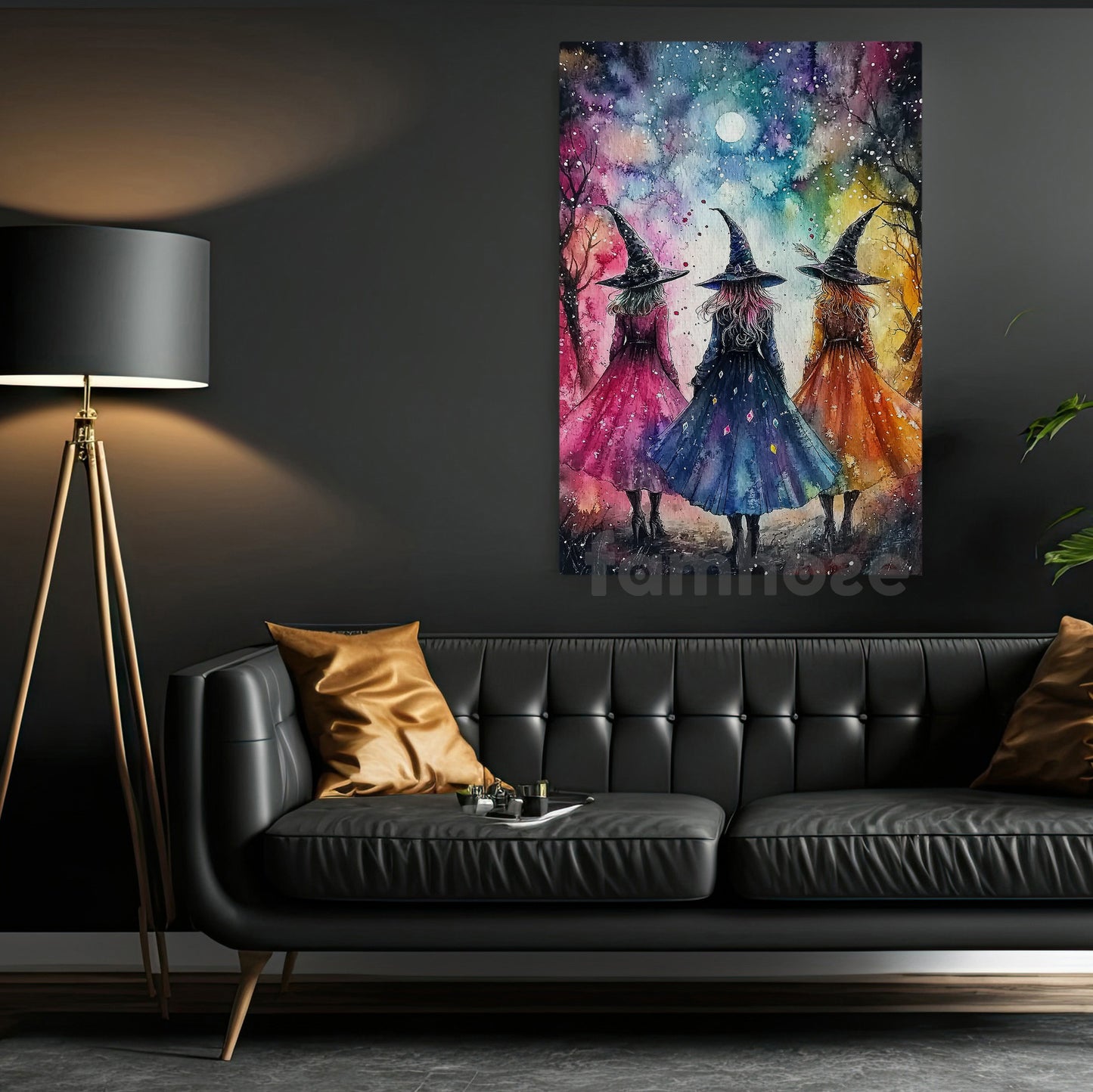 Halloween Witch Canvas Painting, Rainbow Night Of The Witches Wall Art Decor, Spooky Season Poster Gift For Witch Lovers
