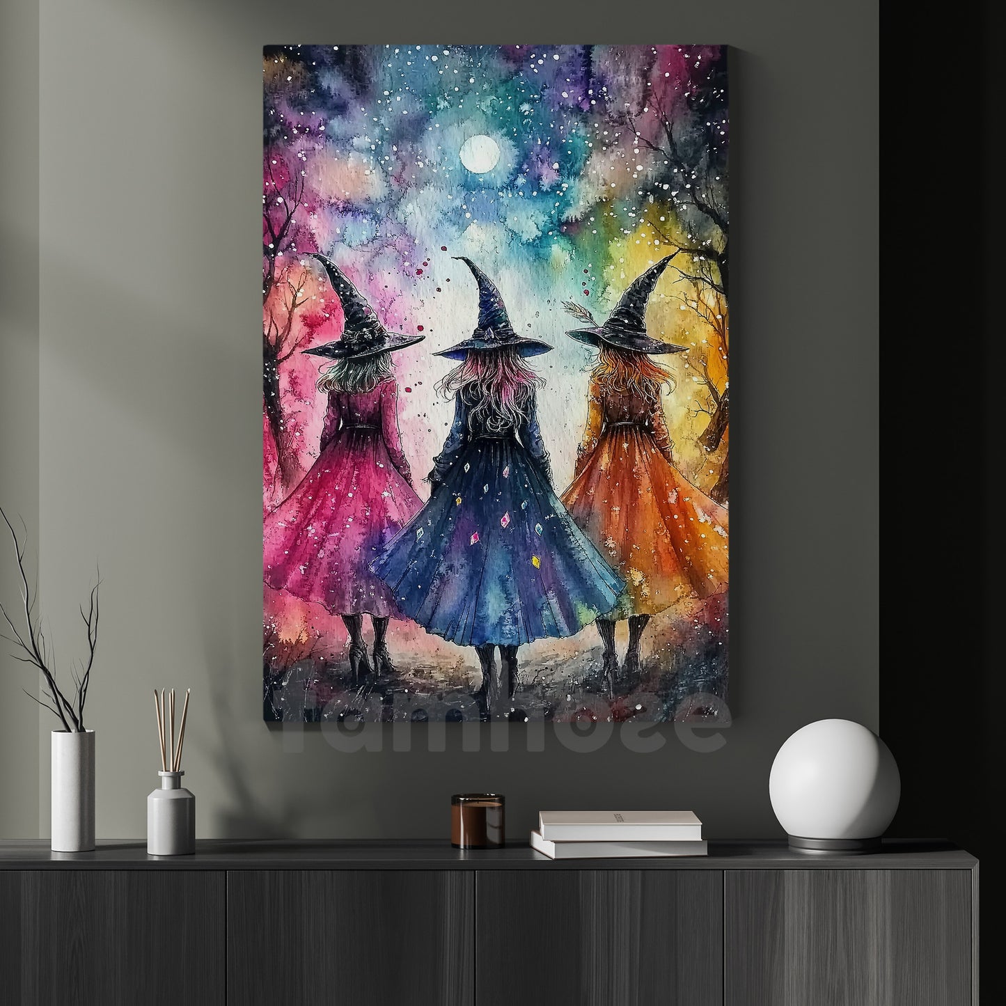 Halloween Witch Canvas Painting, Rainbow Night Of The Witches Wall Art Decor, Spooky Season Poster Gift For Witch Lovers