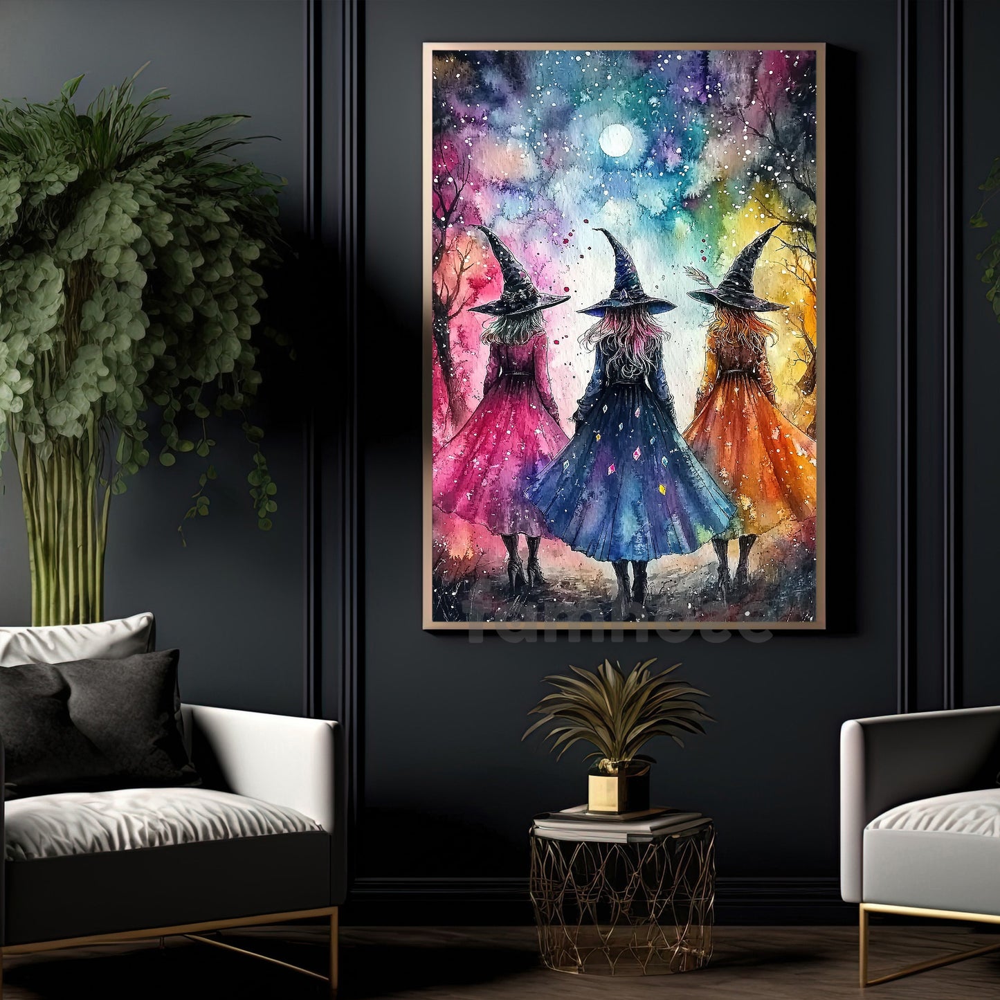 Halloween Witch Canvas Painting, Rainbow Night Of The Witches Wall Art Decor, Spooky Season Poster Gift For Witch Lovers