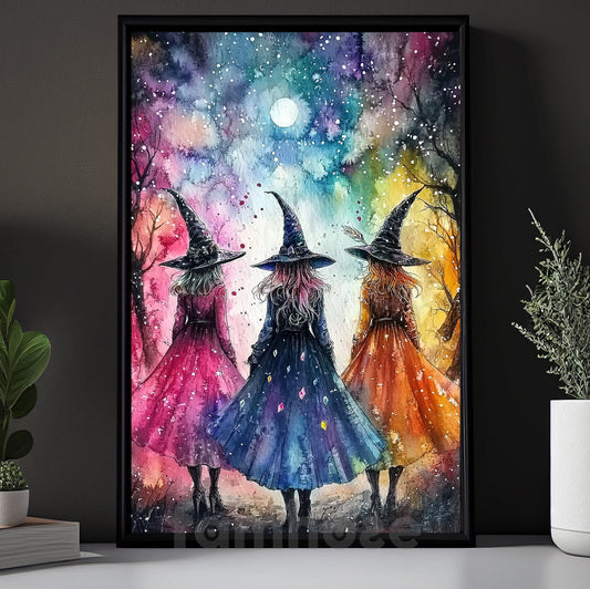 Halloween Witch Canvas Painting, Rainbow Night Of The Witches Wall Art Decor, Spooky Season Poster Gift For Witch Lovers