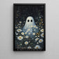 Halloween Boo Flowers Canvas Painting, Ghost And Flowers Wall Art Decor, Spooky Season Poster Gift For Ghost Lovers