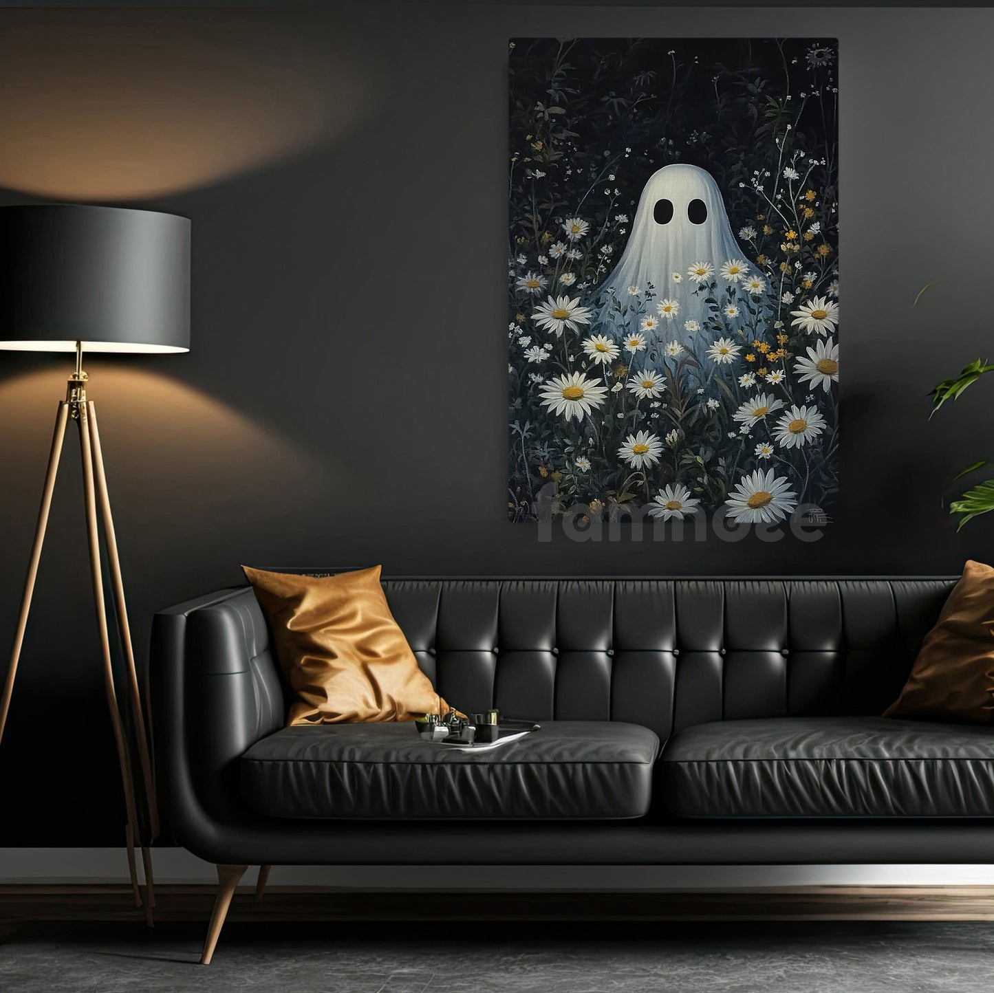 Halloween Boo Flowers Canvas Painting, Ghost And Flowers Wall Art Decor, Spooky Season Poster Gift For Ghost Lovers