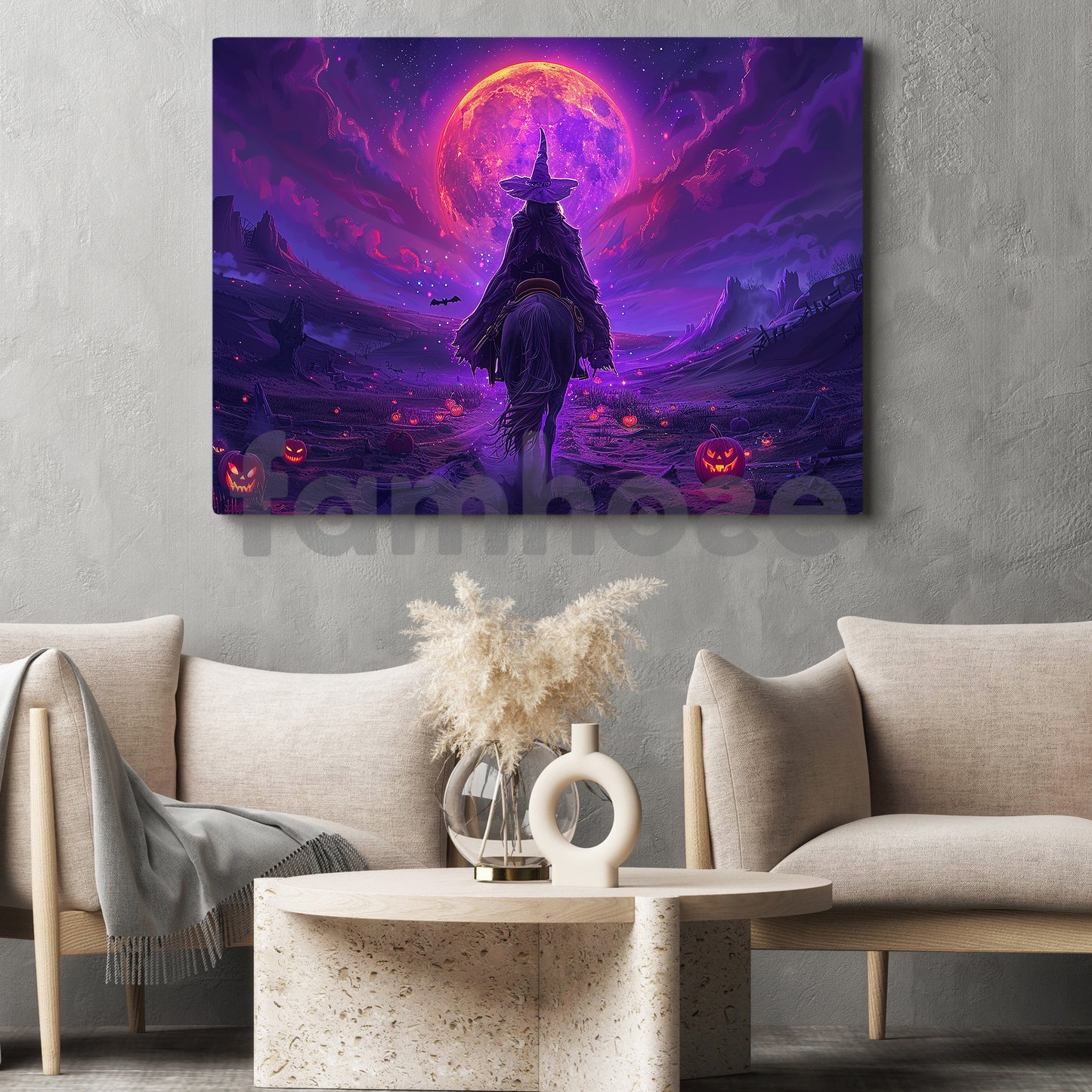 Halloween Witch Riding Horse Canvas Painting, Enchanted Witch On Horseback Wall Art Decor, Spooky Season Poster Gift For Witch Lovers, Horse Lovers