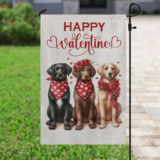 Valentine's Day Labrador Retriever Dog Flag, Hello Valentine, Labrador Retriever Garden Flag & House Flag Gift, Valentines Flag Gift For Dog Lovers