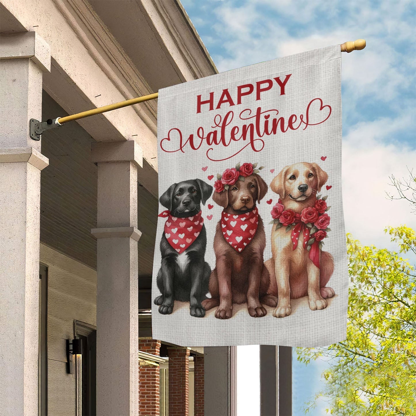 Valentine's Day Labrador Retriever Dog Flag, Hello Valentine, Labrador Retriever Garden Flag & House Flag Gift, Valentines Flag Gift For Dog Lovers