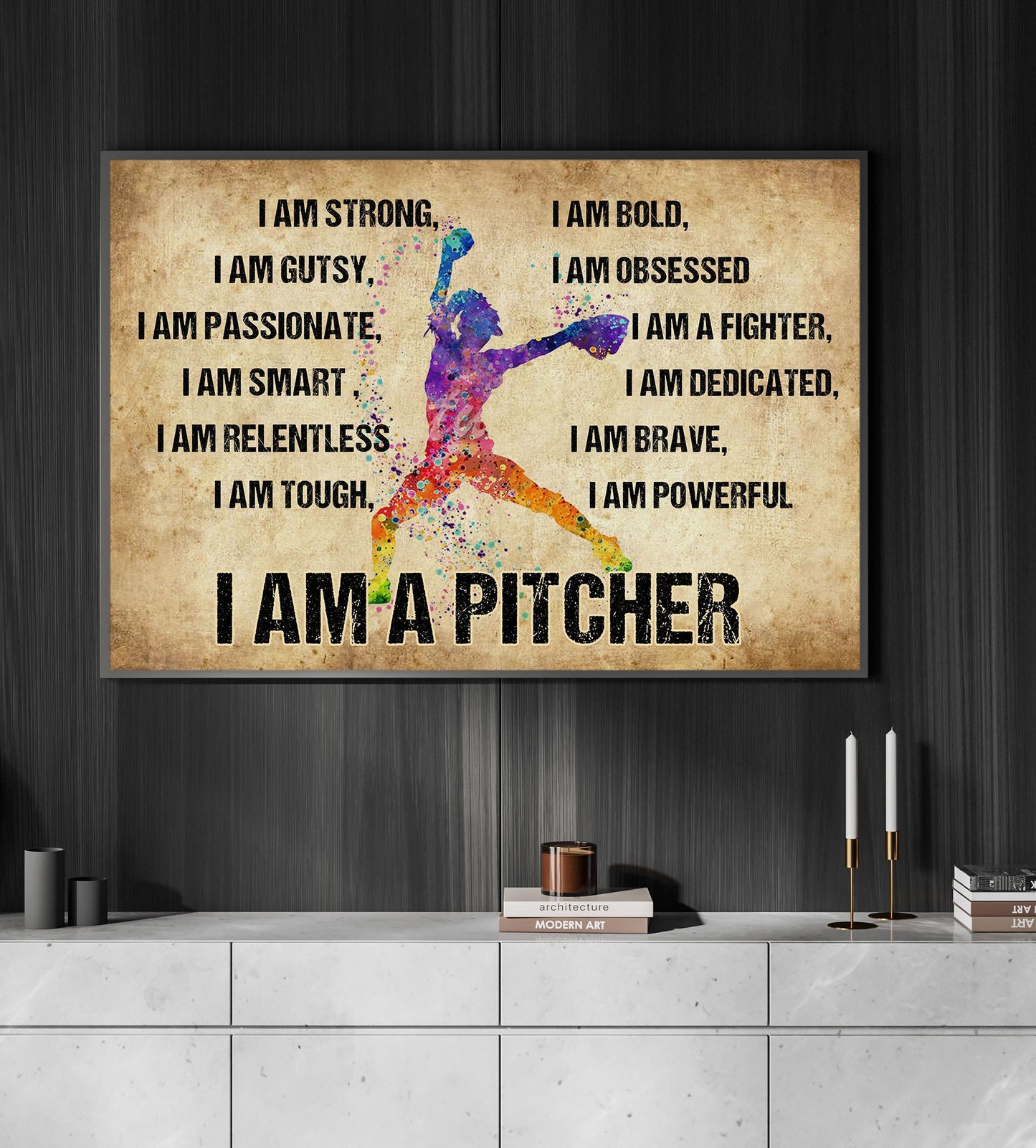 I'm Smart I'm A Pitcher, Motivational Canvas Painting, Inspirational Quotes Wall Art Decor, Poster Gift For Softball Lovers