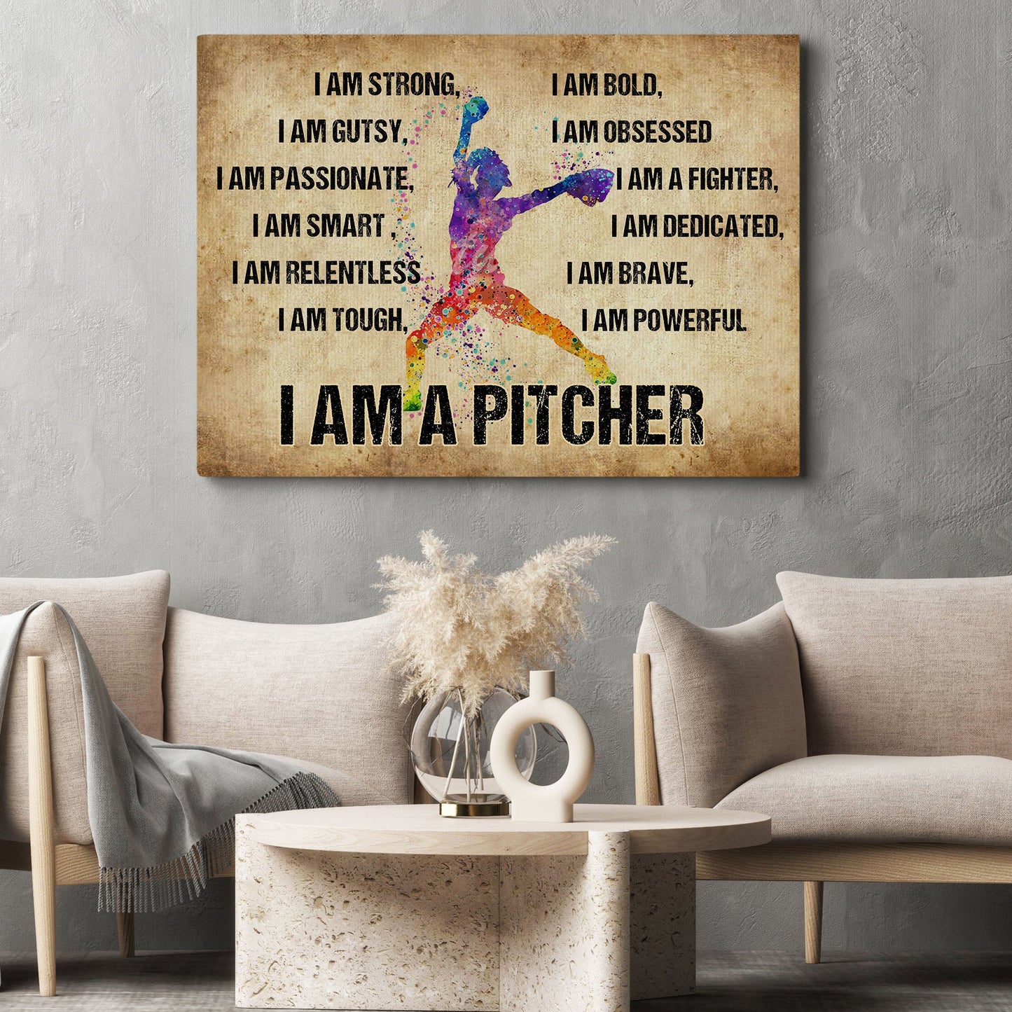 I'm Smart I'm A Pitcher, Motivational Canvas Painting, Inspirational Quotes Wall Art Decor, Poster Gift For Softball Lovers