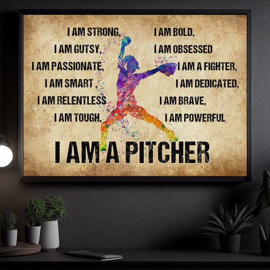 I'm Smart I'm A Pitcher, Motivational Canvas Painting, Inspirational Quotes Wall Art Decor, Poster Gift For Softball Lovers