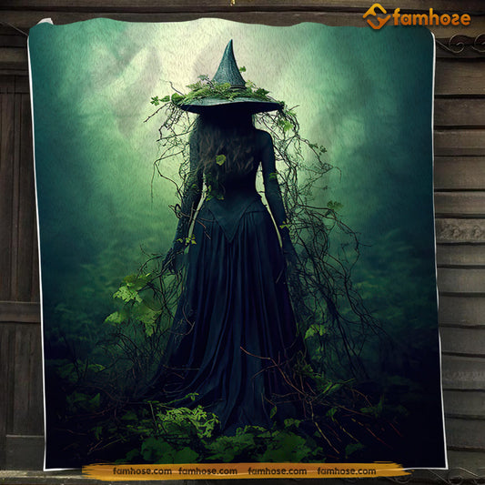 Witch Blanket, Spooky Witch In Dark Forest Fleece Blanket - Sherpa Blanket Gift For Halloween