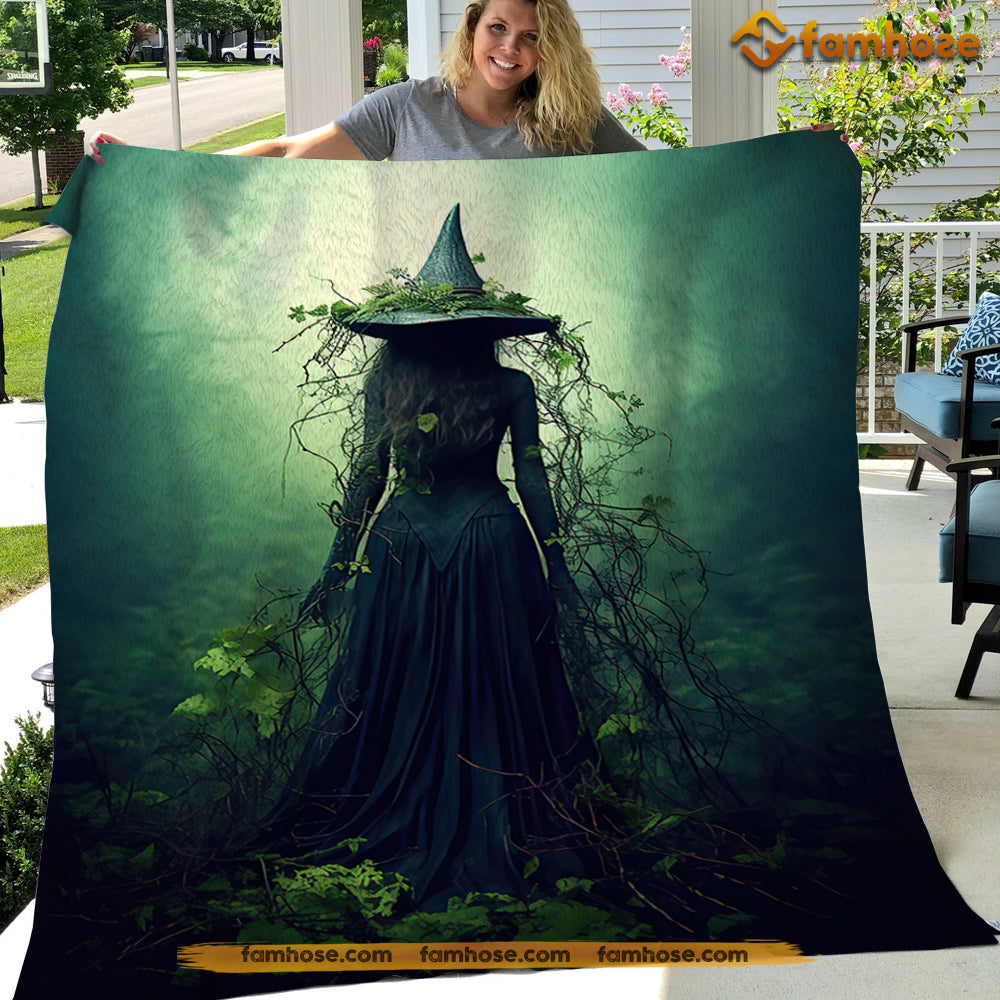 Witch Blanket, Spooky Witch In Dark Forest Fleece Blanket - Sherpa Blanket Gift For Halloween