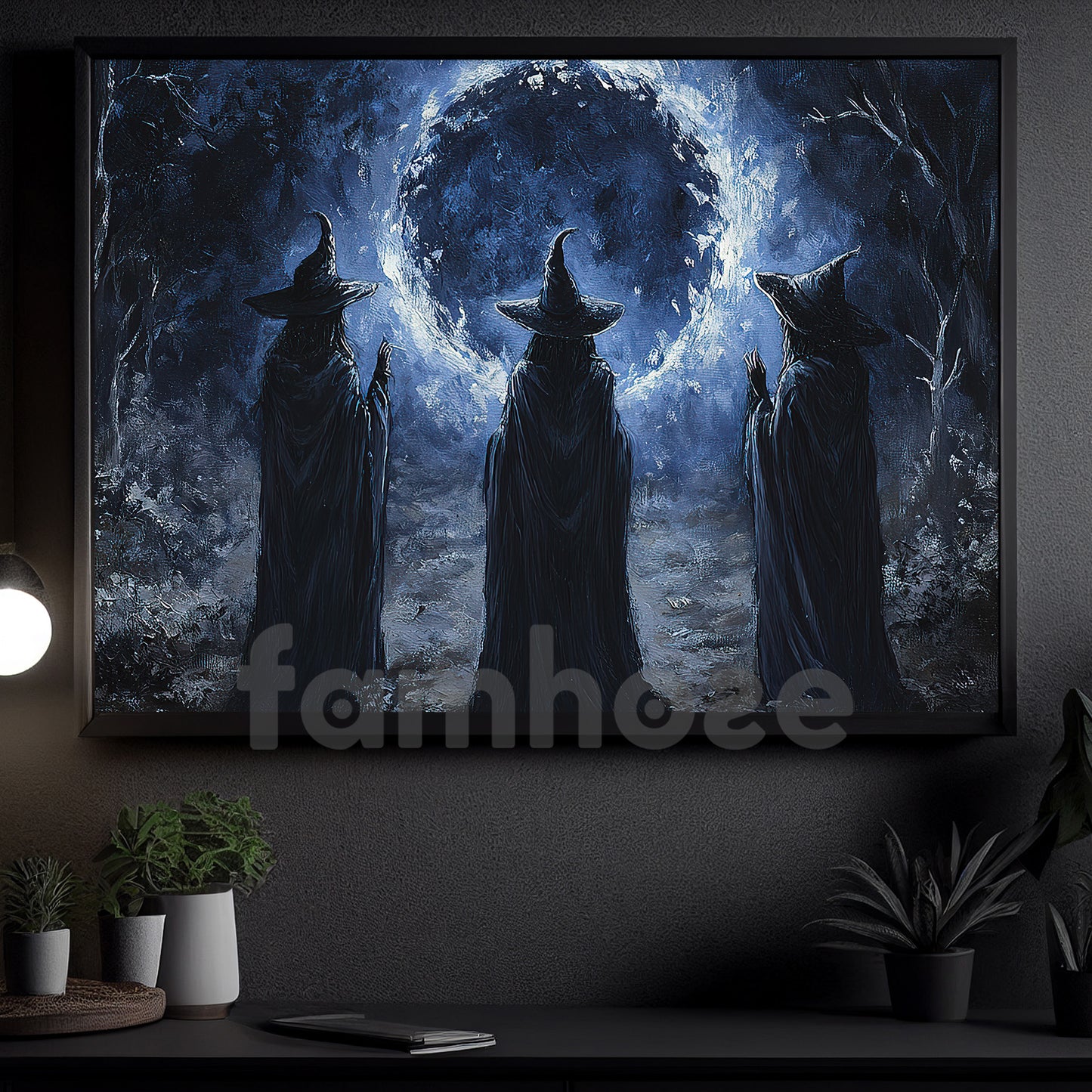 Halloween Witch Canvas Painting, Coven Of Three Sorceresses Wall Art Decor, Spooky Season Poster Gift For Witch Lovers
