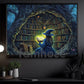 Halloween Witch Reading Books Canvas Painting, Young Witch Reading A Glowing Magic Book Wall Art Decor, Spooky Season Poster Gift For Witch Lovers