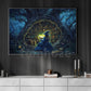 Halloween Witch Reading Books Canvas Painting, Young Witch Reading A Glowing Magic Book Wall Art Decor, Spooky Season Poster Gift For Witch Lovers