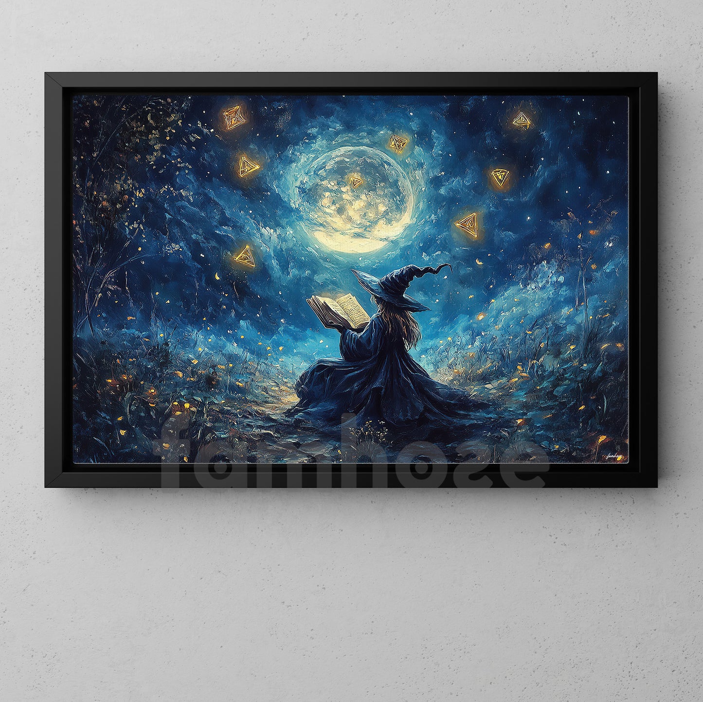 Halloween Witch Reading Books Canvas Painting, Enchanted Witch Reading Ancient Spells Wall Art Decor, Spooky Season Poster Gift For Witch Lovers