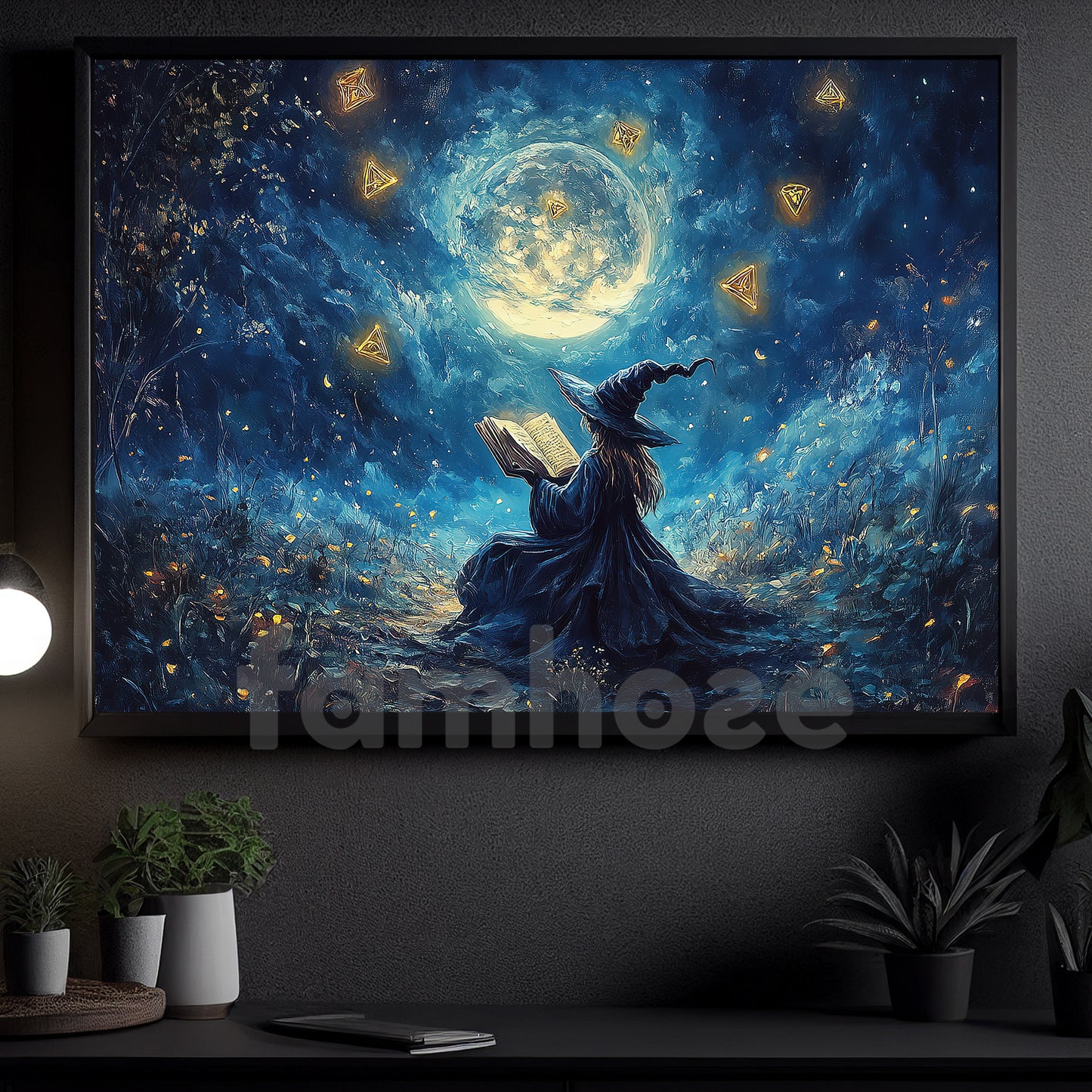 Halloween Witch Reading Books Canvas Painting, Enchanted Witch Reading Ancient Spells Wall Art Decor, Spooky Season Poster Gift For Witch Lovers