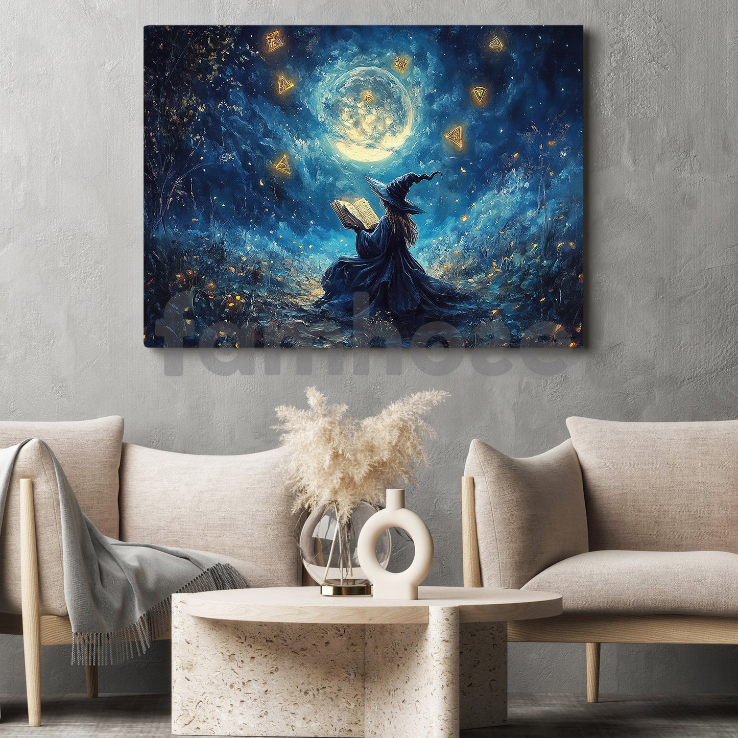 Halloween Witch Reading Books Canvas Painting, Enchanted Witch Reading Ancient Spells Wall Art Decor, Spooky Season Poster Gift For Witch Lovers