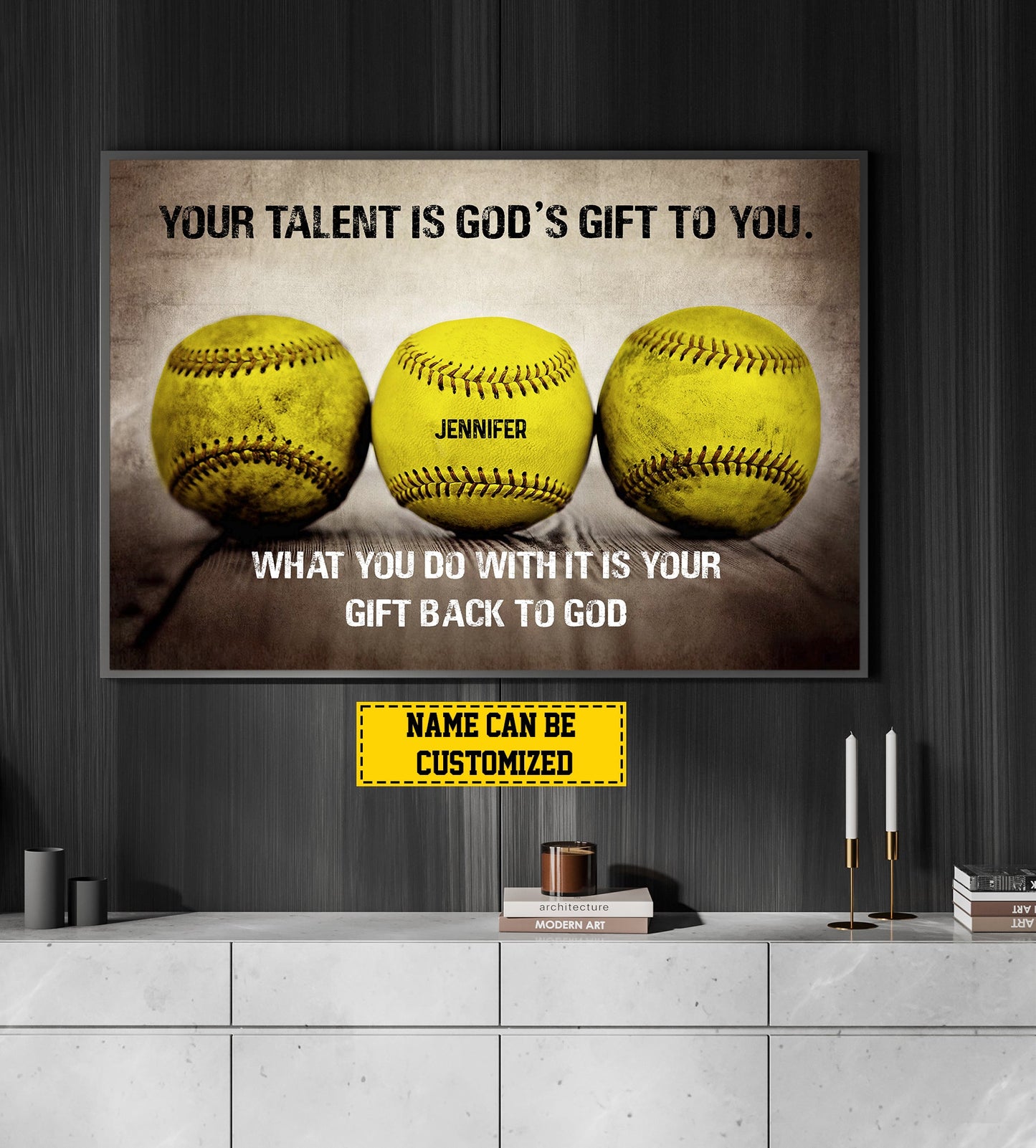 Personalized Motivational Softball Canvas Painting, You Talent Is God's Gift To You, Inspirational Quotes Wall Art Decor, Poster Gift For Softball Lovers