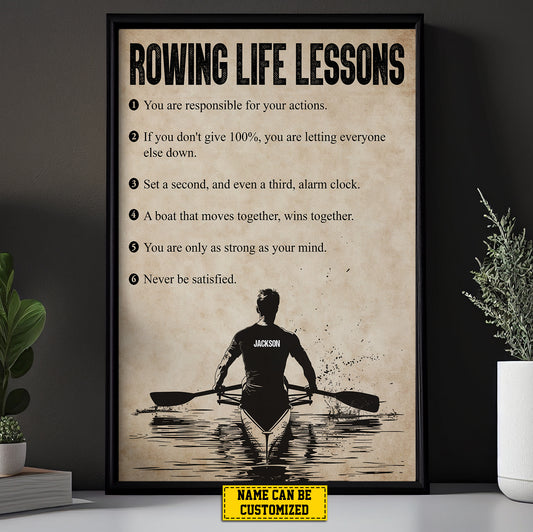 Rowing Life Lessons, Personalized Rower Boy Canvas Painting, Inspirational Quotes Wall Art Decor, Poster Gift For Rowing Lovers, Rower