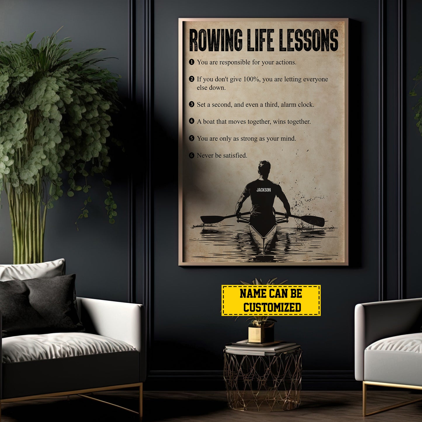 Rowing Life Lessons, Personalized Rower Boy Canvas Painting, Inspirational Quotes Wall Art Decor, Poster Gift For Rowing Lovers, Rower