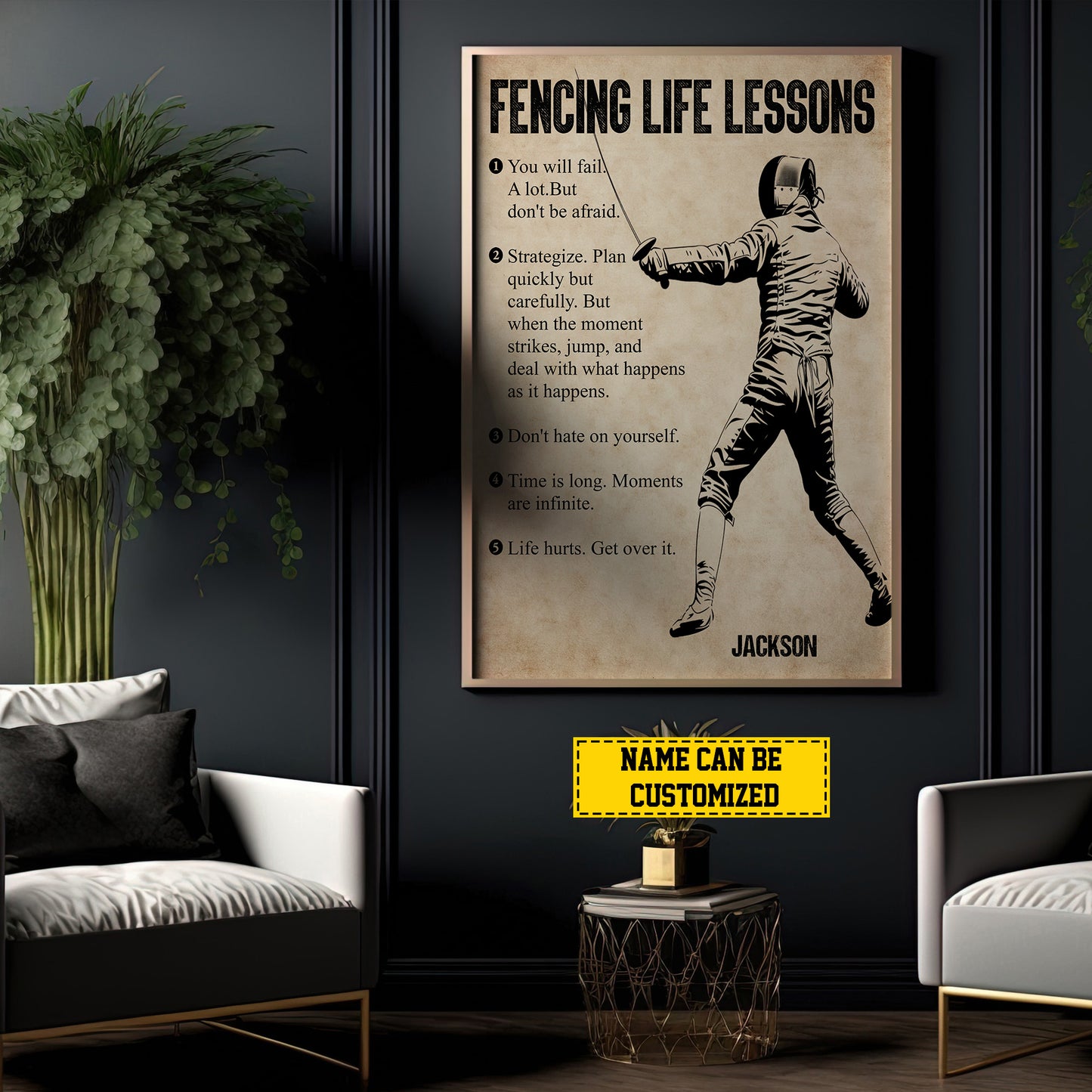 Fencing Life Lessons, Personalized Fencing Boy Canvas Painting, Inspirational Quotes Wall Art Decor, Poster Gift For Fencing Lovers, Fencer