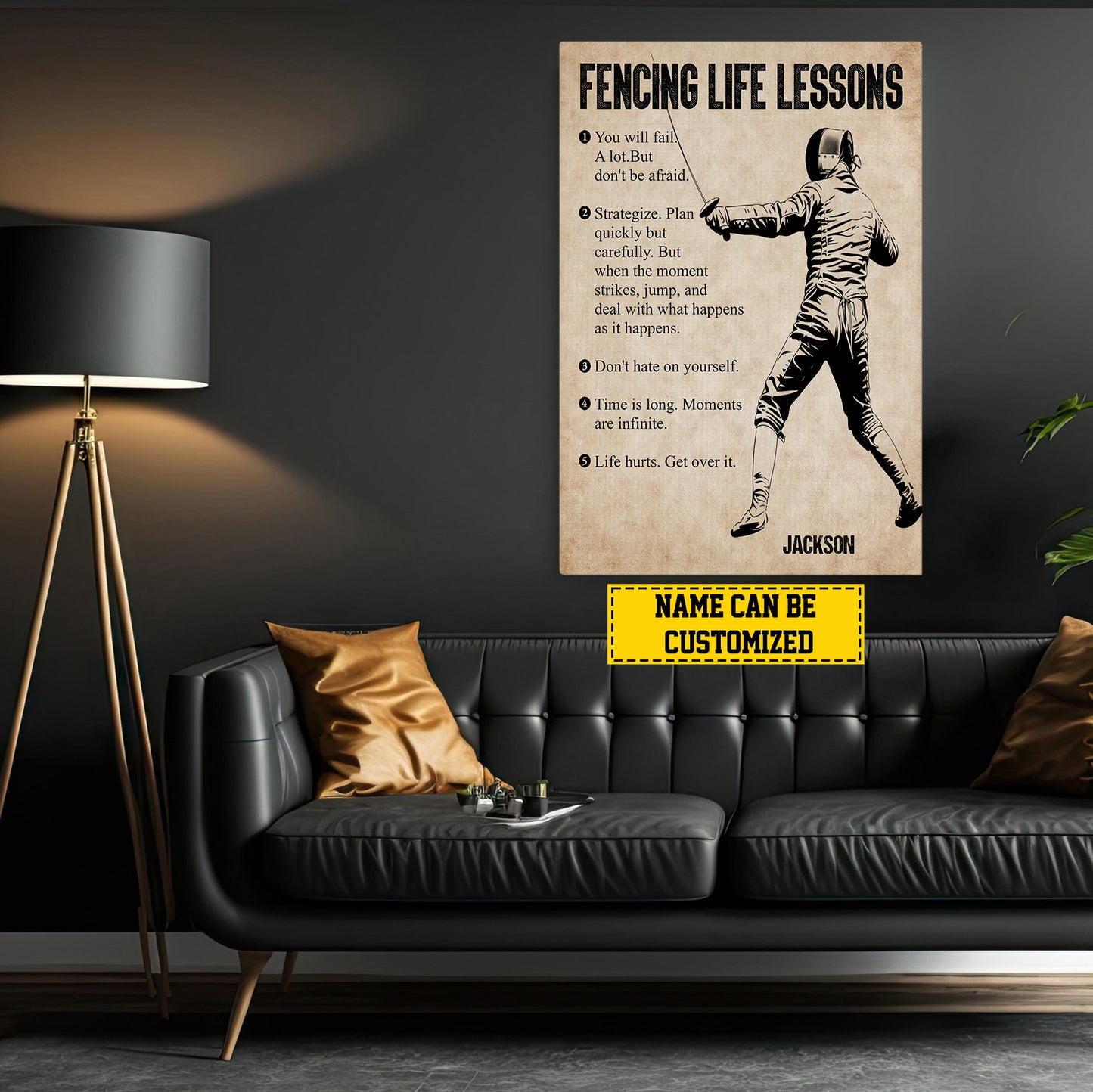 Fencing Life Lessons, Personalized Fencing Boy Canvas Painting, Inspirational Quotes Wall Art Decor, Poster Gift For Fencing Lovers, Fencer