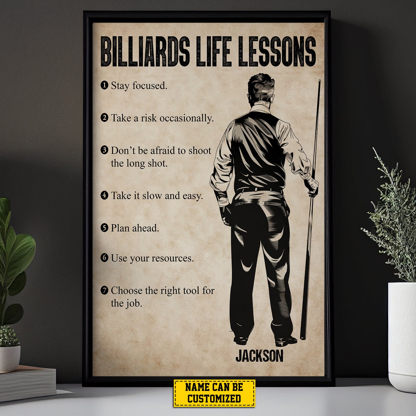 Billiards Life Lessons, Personalized Billiards Boy Canvas Painting, Inspirational Quotes Wall Art Decor, Poster Gift For Billiards Lovers, Billiarder