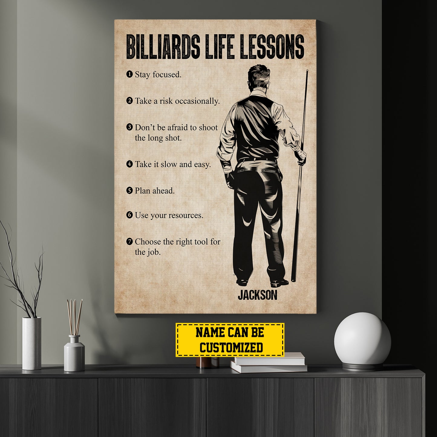 Billiards Life Lessons, Personalized Billiards Boy Canvas Painting, Inspirational Quotes Wall Art Decor, Poster Gift For Billiards Lovers, Billiarder